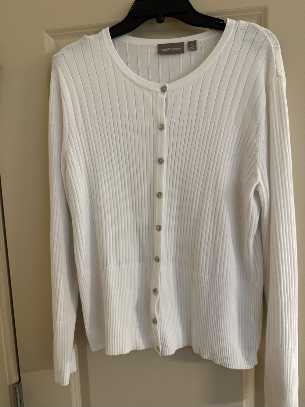 croft & barrow White Ribbed Button-Front Cardigan